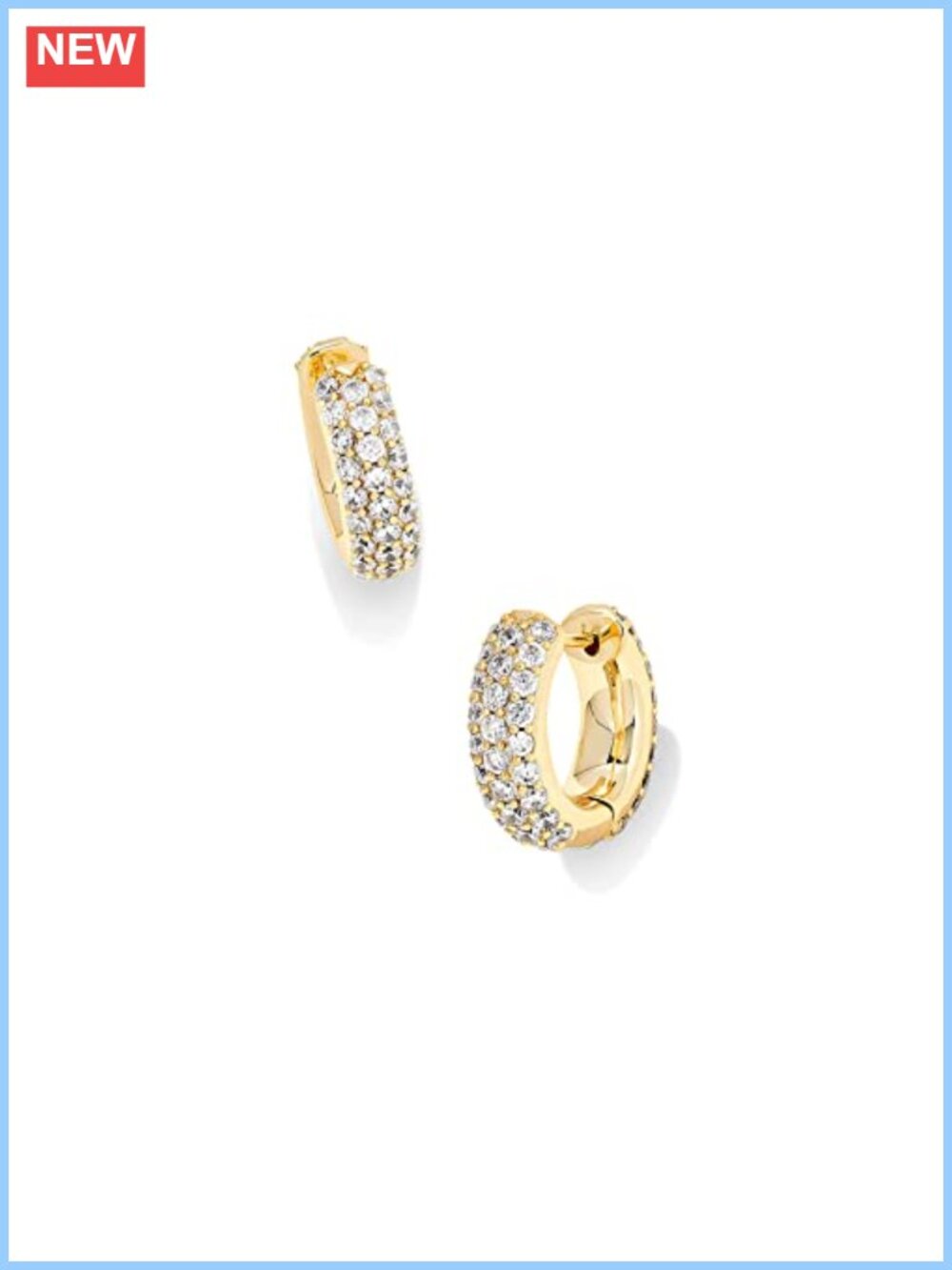 Pave Huggie Earrings Gold Plated Brass Hinged Hoop Everyday Jewelry
